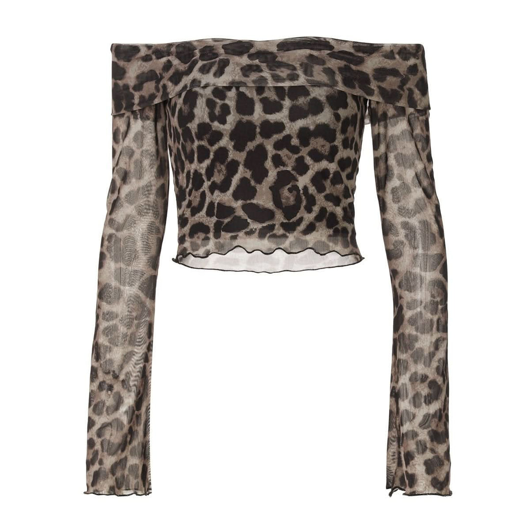 Long sleeve off shoulder leopard print ruffle top  | Festival Outfits Women  | Cheetah Print Top