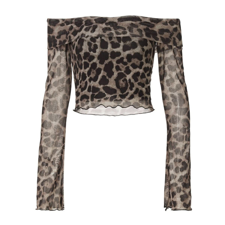 Long sleeve off shoulder leopard print ruffle top  | Festival Outfits Women  | Cheetah Print Top