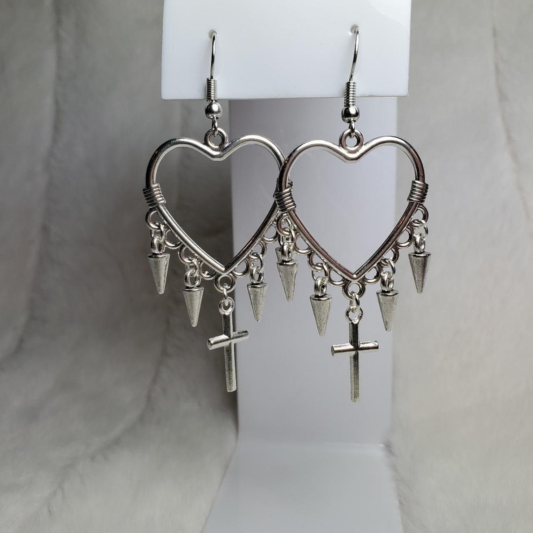 Heart ring layered rivet pendant drop earrings  | Festival Outfits Women