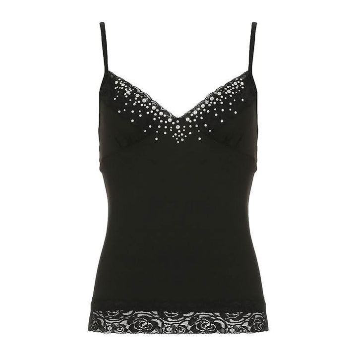 Beaded v neck lace hem backless cami top  | Festival Outfits Women