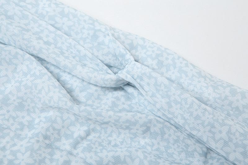 Sheer mesh ruffle flower print tube midi dress  | Festival Outfits Women