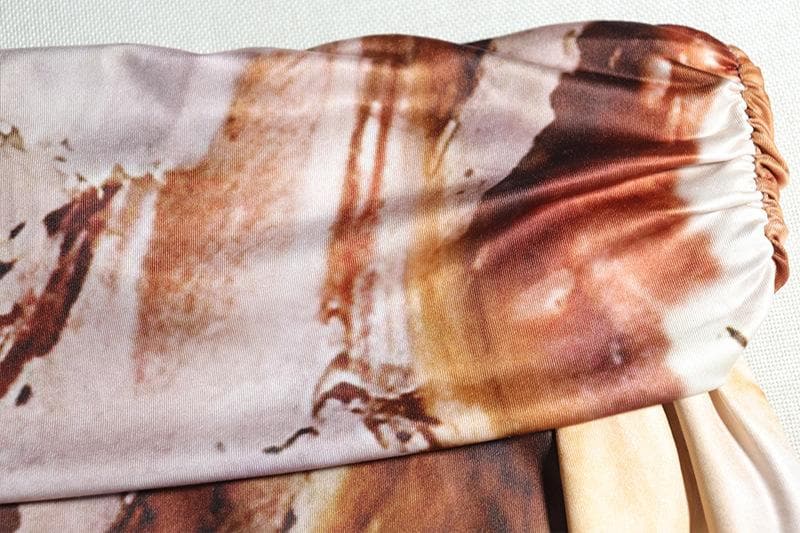 Long sleeve off shoulder ruched tie dye midi dress  | Festival Outfits Women
