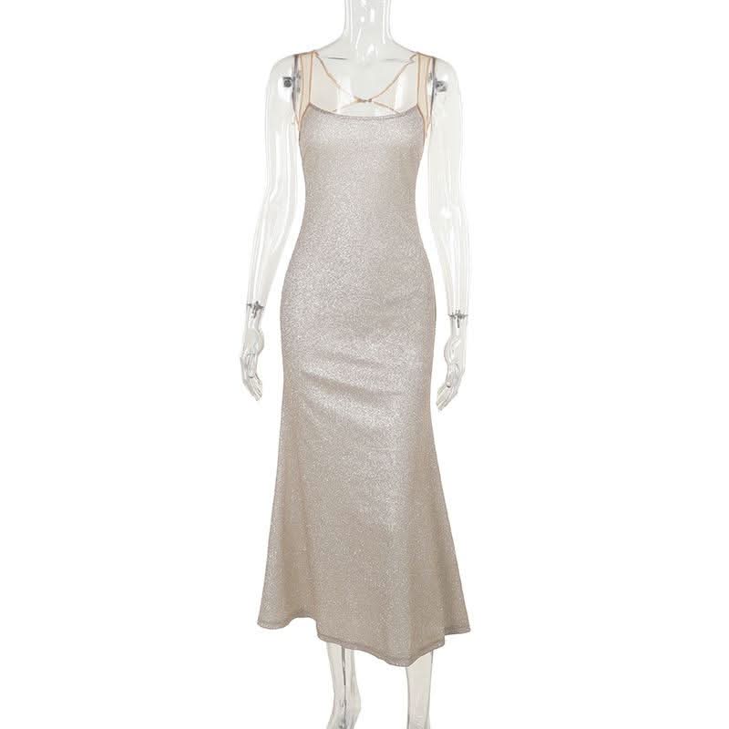 Glitter u neck backless cami maxi dress  | Festival Outfits Women