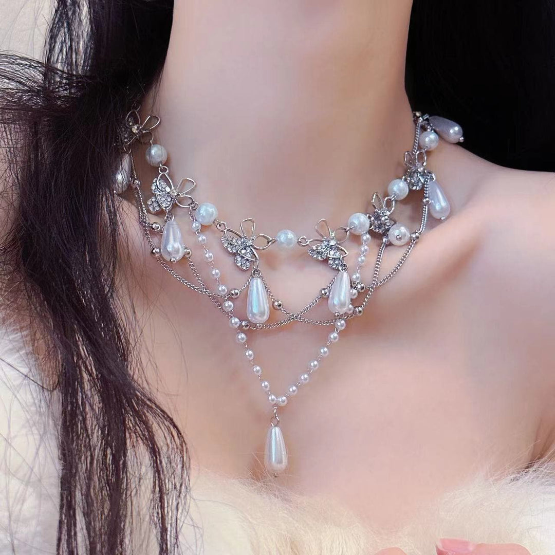 Droplet pendant rhinestone beaded choker necklace  | Festival Outfits Women