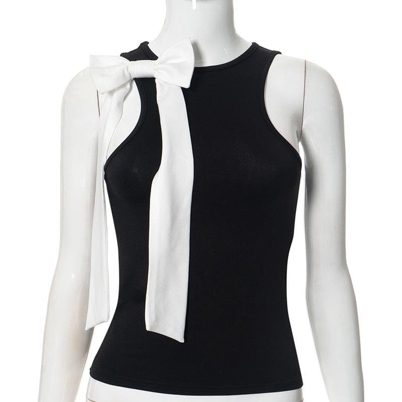 Crew neck bowknot applique tank top  | Festival Outfits Women