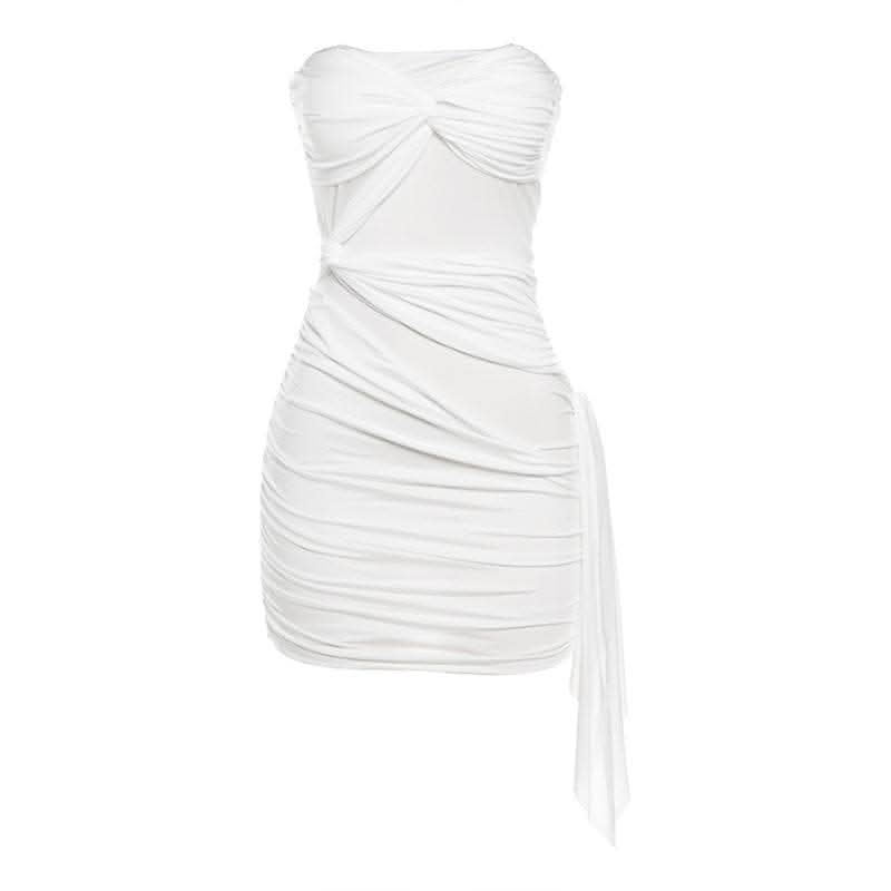 Ruffle solid ruched tube mini dress-final-sale  | Festival Outfits Women