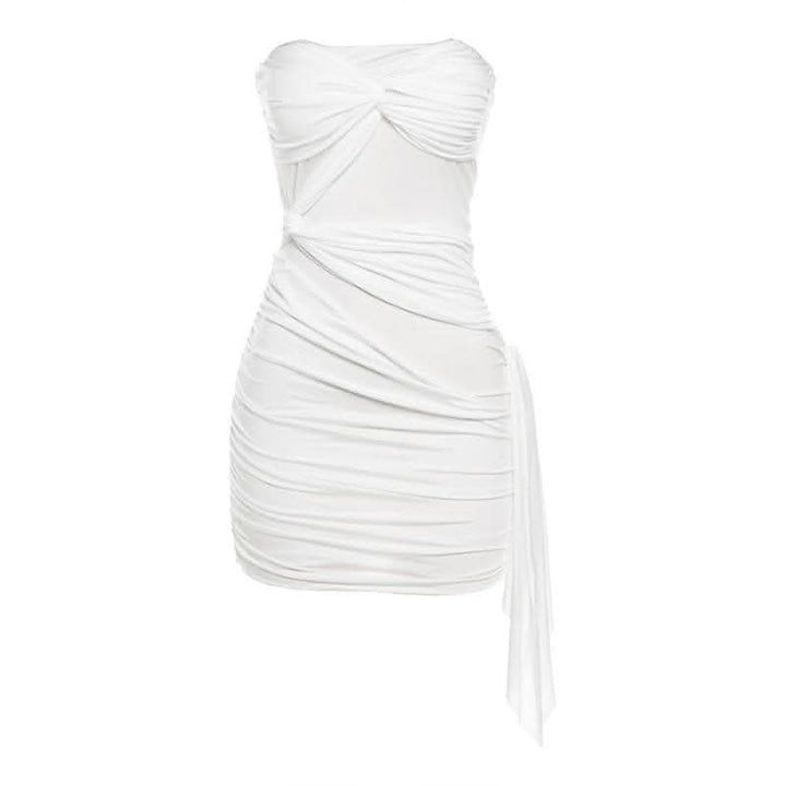 Ruffle solid ruched tube mini dress-final-sale  | Festival Outfits Women