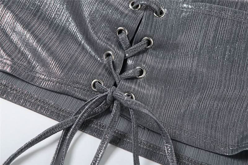 Hoodie metallic backless lace up crop top  | Festival Outfits Women-final-sale