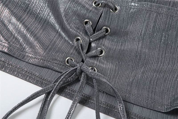 Hoodie metallic backless lace up crop top  | Festival Outfits Women-final-sale