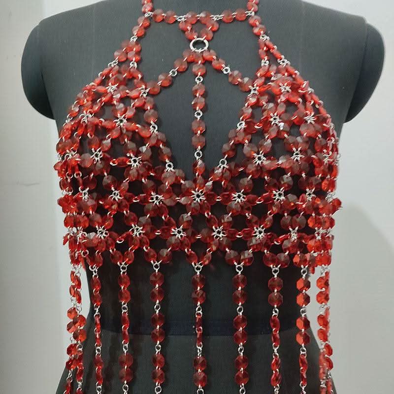 Halter o ring hollow out crystal tassels cut out top  | Festival Outfits Women
