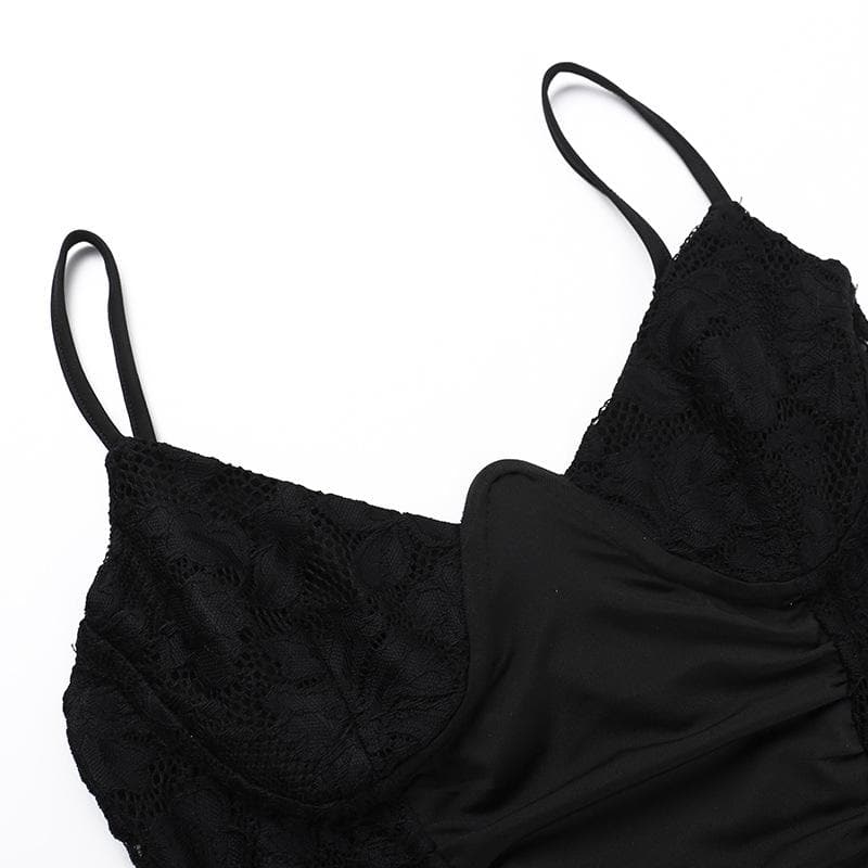 V neck lace ruched backless cami mini dress  | Festival Outfits Women