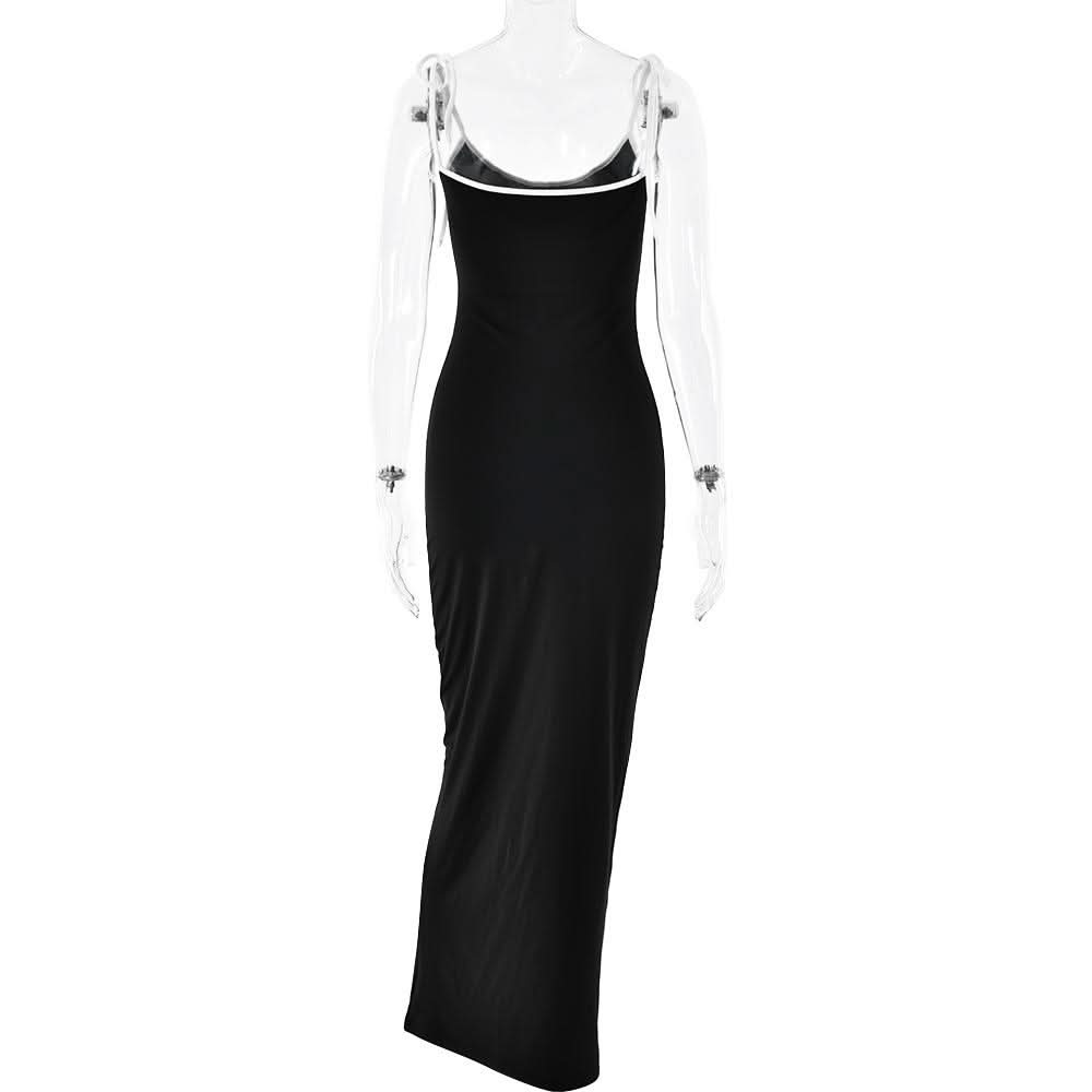 Cross back self tie u neck low cut cami maxi dress  | Festival Outfits Women
