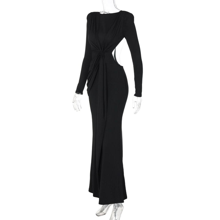 Long sleeve padded backless ruched maxi dress-final-sale  | Festival Outfits Women