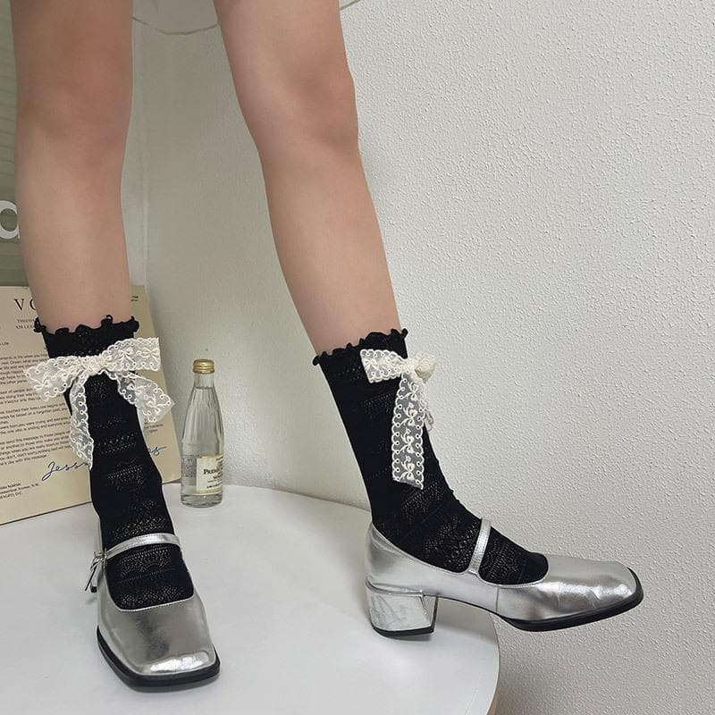 Ruffle bowknot lace contrast socks  | Festival Outfits Women