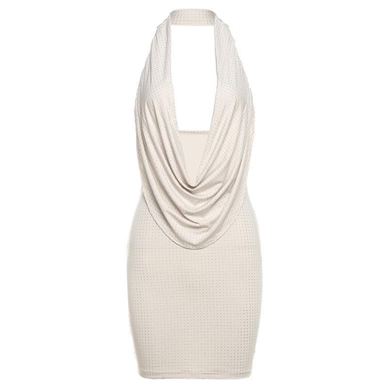 Halter cowl neck beaded low cut mini dress  | Festival Outfits Women
