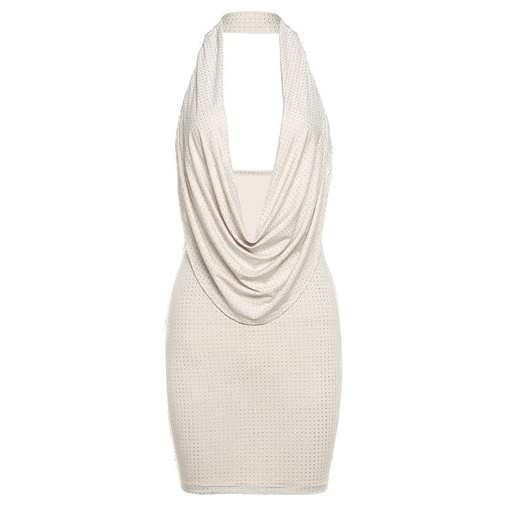 Halter cowl neck beaded low cut mini dress  | Festival Outfits Women