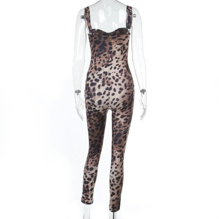 Leopard print v neck backless tank jumpsuit  | Festival Outfits Women