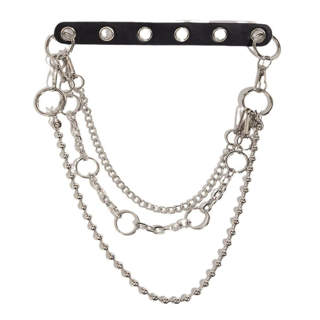O ring PU leather beaded layered waist chain  | Festival Outfits Women