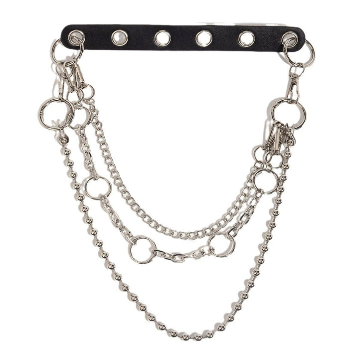 O ring PU leather beaded layered waist chain  | Festival Outfits Women