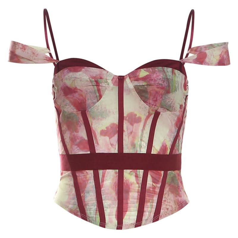 Sweetheart neck off shoulder bustier contrast cami top  | Festival Outfits Women