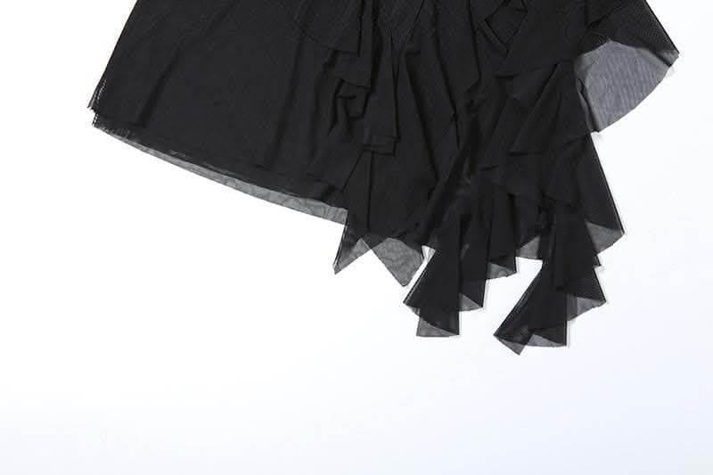 Cowl neck mesh ruffle slit irregular solid cami maxi dress-final-sale  | Festival Outfits Women