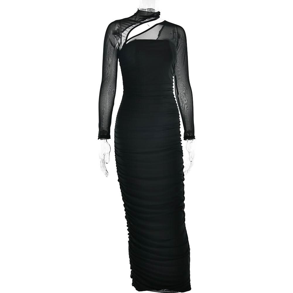 Long sleeve mesh ruched maxi dress  | Festival Outfits Women