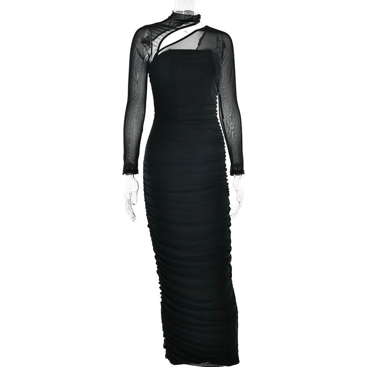 Long sleeve mesh ruched maxi dress  | Festival Outfits Women