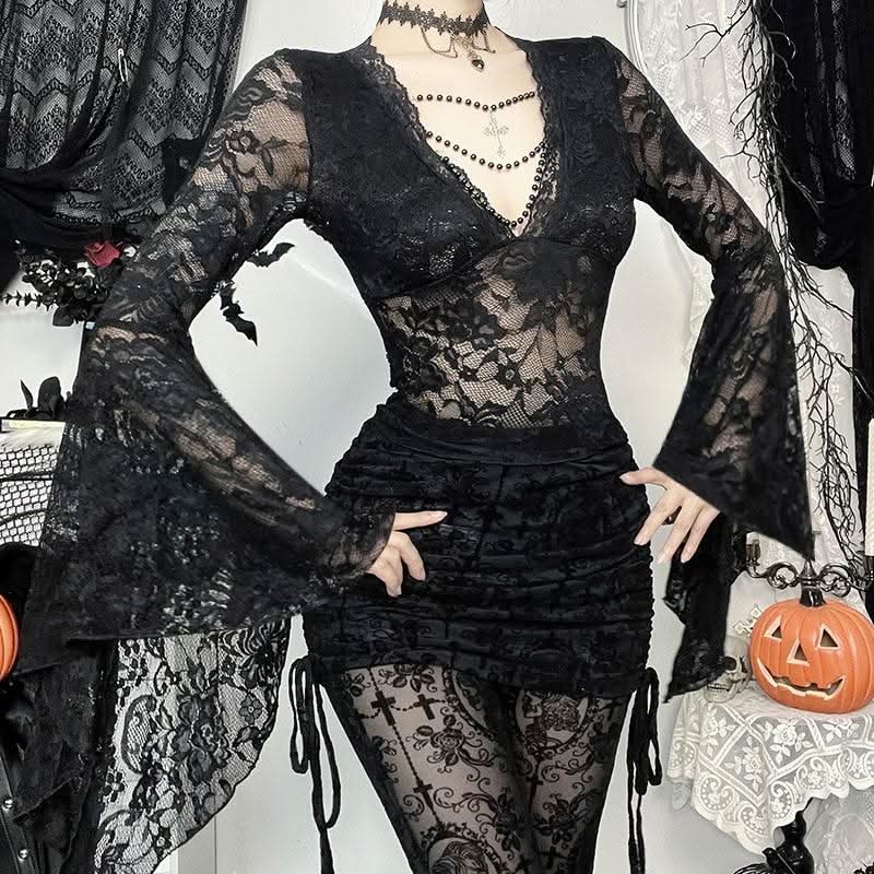 Long sleeve v neck lace top  | Festival Outfits Women
