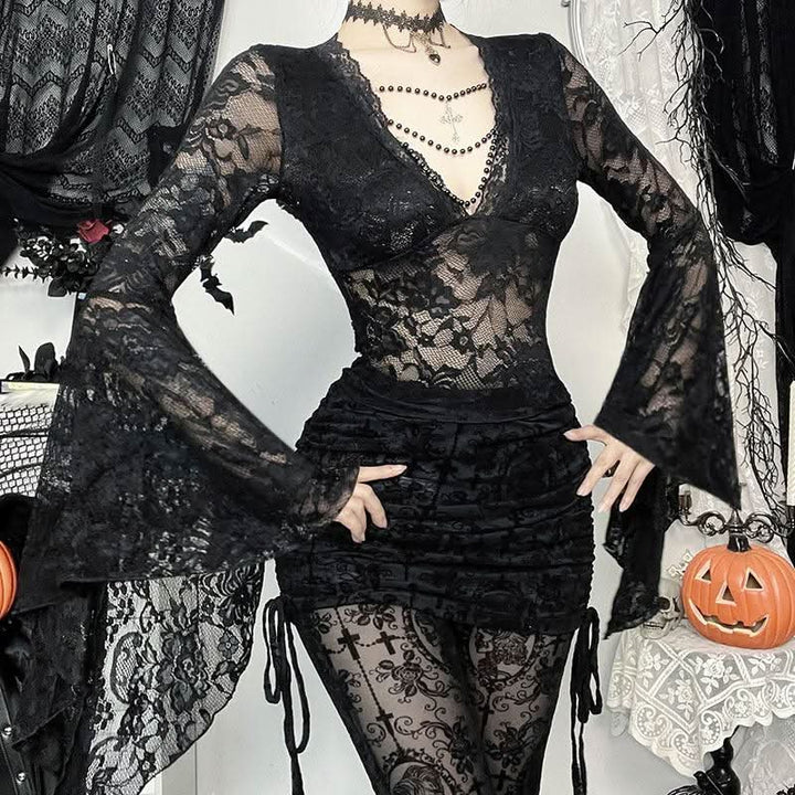 Long sleeve v neck lace top  | Festival Outfits Women