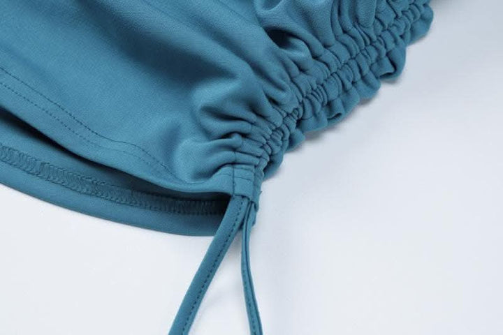 Ruched backless solid drawstring tube midi dress-final-sale  | Festival Outfits Women