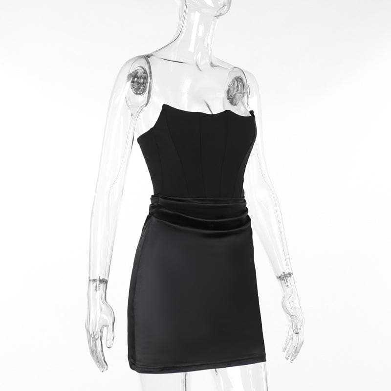 Ruched solid tube backless bustier mini dress  | Festival Outfits Women