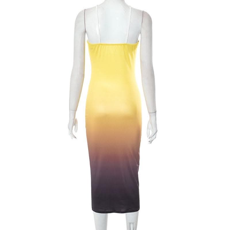 Gradient square neck backless contrast 2-way cami midi dress-final-sale  | Festival Outfits Women