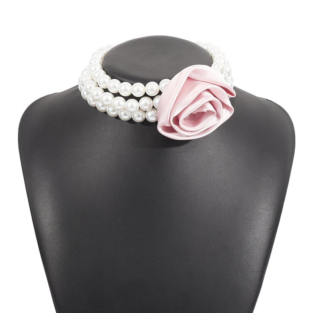 Rose decor faux pearl layered necklace  | Festival Outfits Women