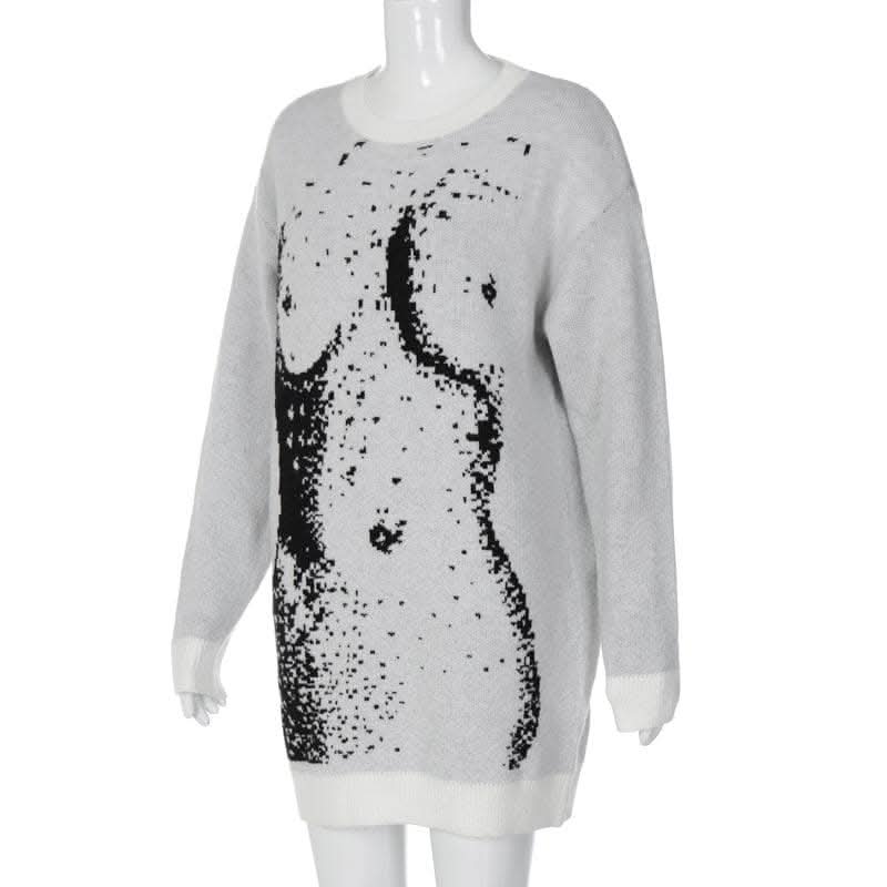 Knitted long sleeve body print contrast top-final-sale  | Festival Outfits Women