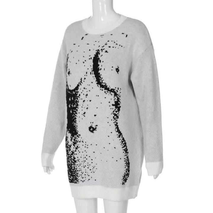 Knitted long sleeve body print contrast top-final-sale  | Festival Outfits Women