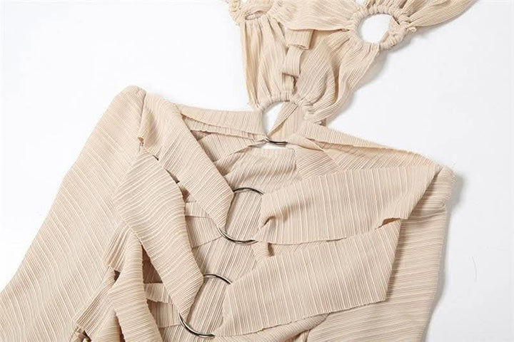 O ring textured hollow out self tie ruched tank cut out maxi dress-final-sale  | Festival Outfits Women