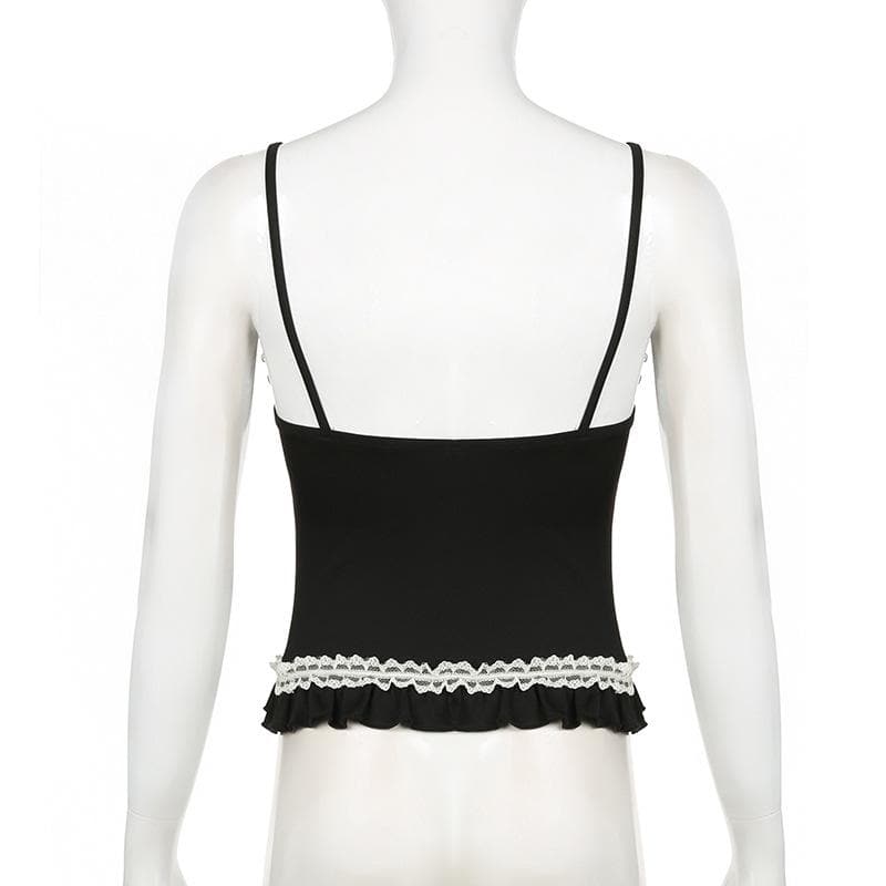 Kaya mai kama da lace hem ruffle bowknot contrast cami top | Kayan Biki na Mata