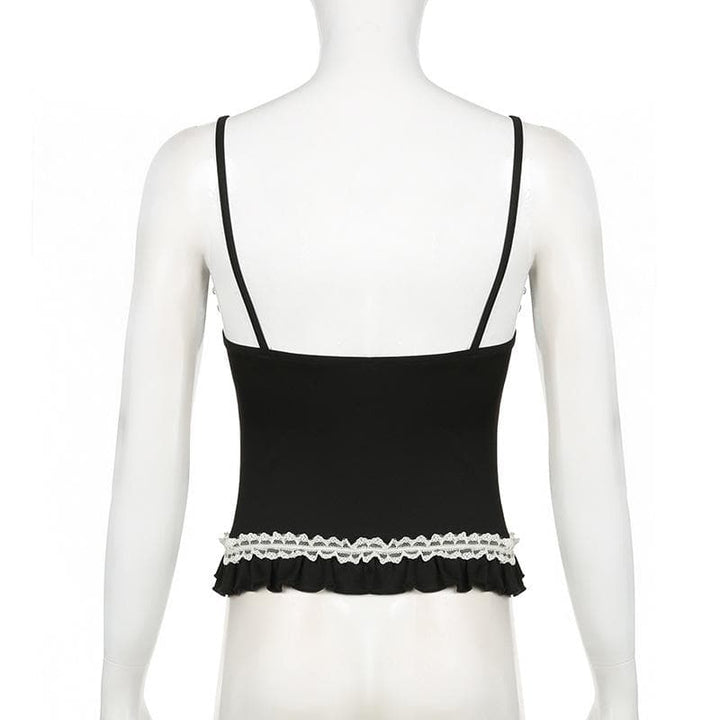 Kaya mai kama da lace hem ruffle bowknot contrast cami top | Kayan Biki na Mata