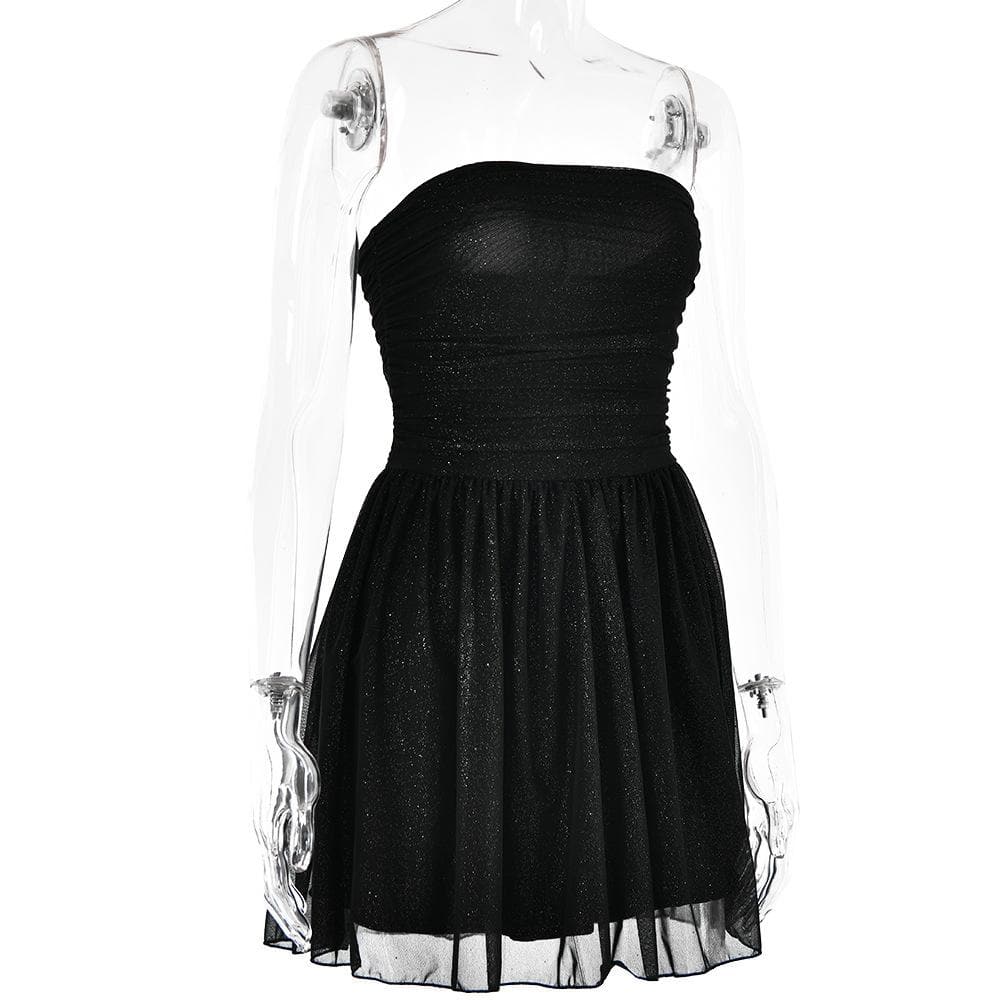 Ruched backless glitter mesh tube mini dress  | Festival Outfits Women