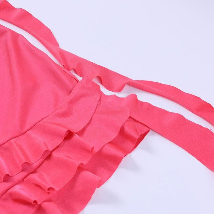 Sleeveless v neck ruffle flower applique ribbon mini dress-final-sale  | Festival Outfits Women