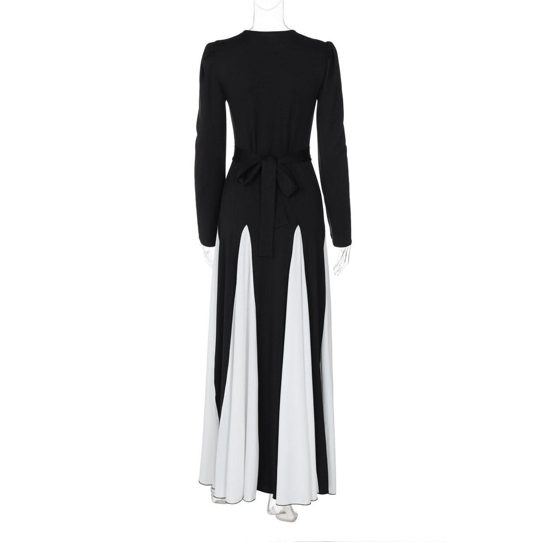 Long sleeve contrast self tie maxi dress  | Festival Outfits Women