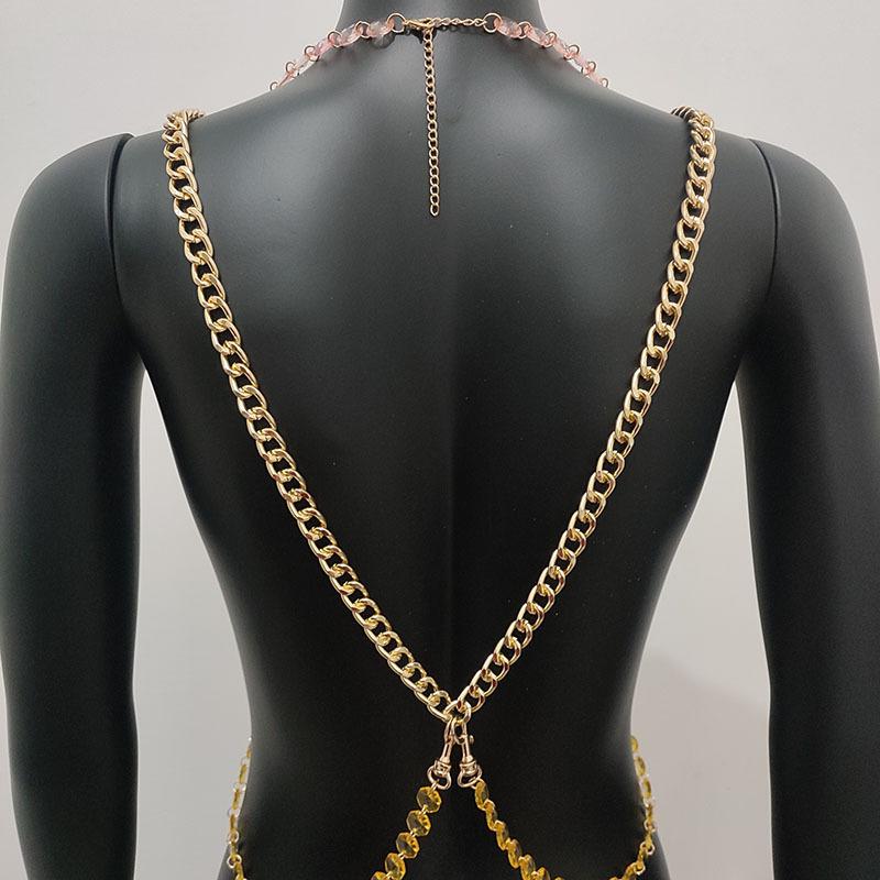 Metal chain beaded faux pearl cross backless bralette top  | Festival Outfits Women