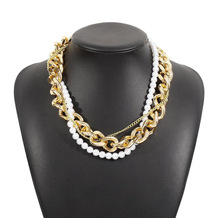 Faux pearl layered metal chain necklace  | Festival Outfits Women