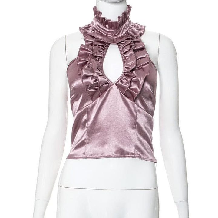 Halter ruffle ruched satin backless top-final-sale  | Festival Outfits Women