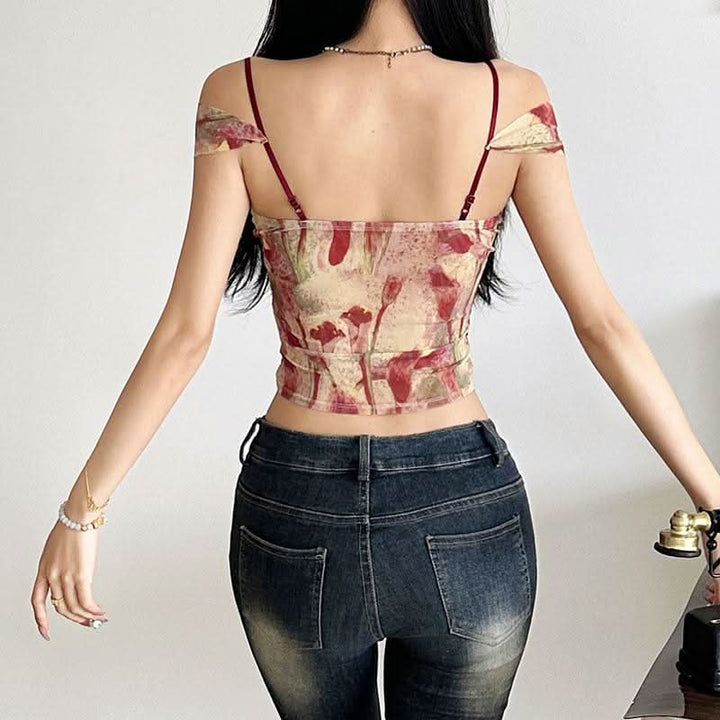 Sweetheart neck off shoulder bustier contrast cami top  | Festival Outfits Women