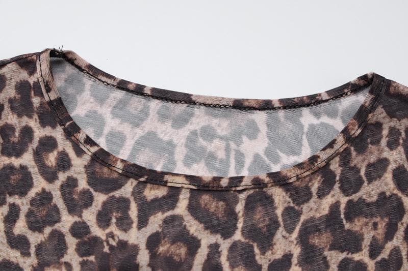 Long sleeve leopard print crewneck sheer mesh maxi dress  | Festival Outfits Women