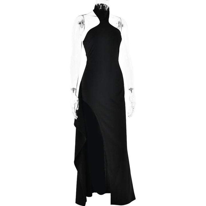 Halter high slit zip-up irregular maxi dress-final-sale  | Festival Outfits Women
