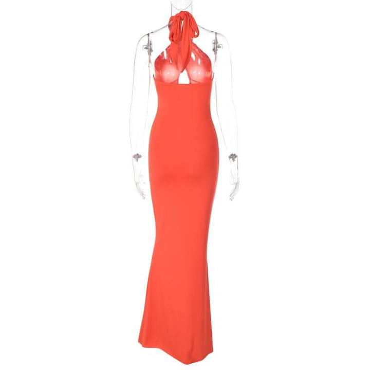 Cross front solid hollow out halter backless 2-way cut out maxi dress-final-sale  | Festival Outfits Women