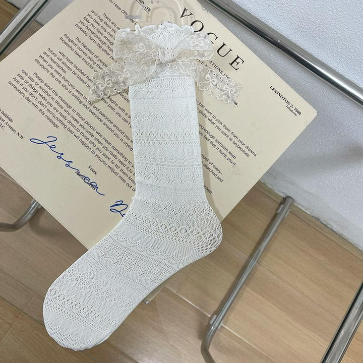 Ruffle bowknot lace contrast socks  | Festival Outfits Women