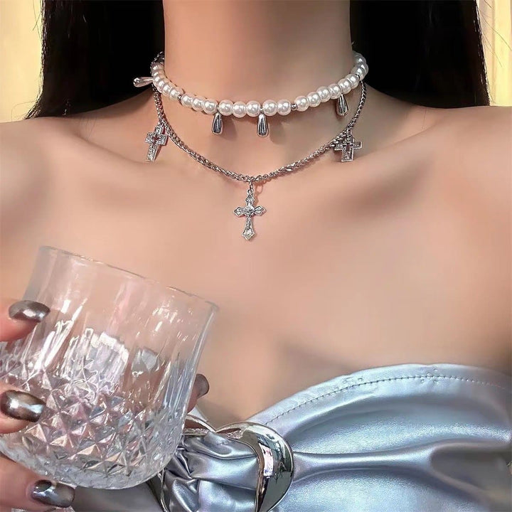 Faux pearl cross rose 3 pcs necklace  | Festival Outfits Women